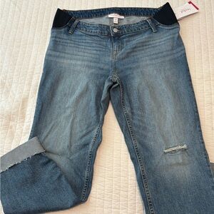 Maternity Light Blue Stretch Jeans with Dark Navy Waistband